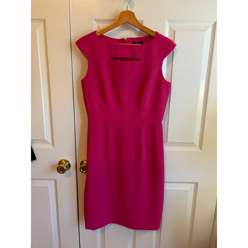 Tahari Arthur S Levine Pink Cutout Sheath Dress Magenta Cap Sleeve Size 6